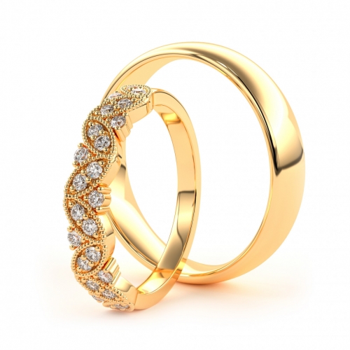 Золотые парные обручальные кольца из желтого золота 585 пробы с бриллиантами (цена за пару)