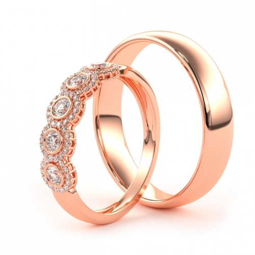 Золотые парные обручальные кольца из красного золота 585 пробы с бриллиантами (цена за пару)