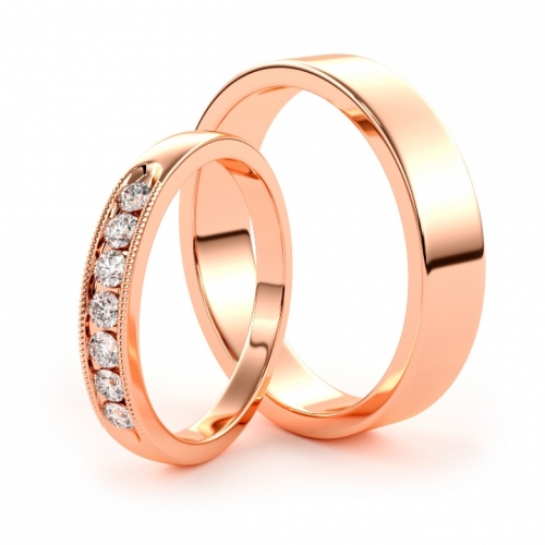 Золотые парные обручальные кольца из красного золота 585 пробы с бриллиантами (цена за пару)
