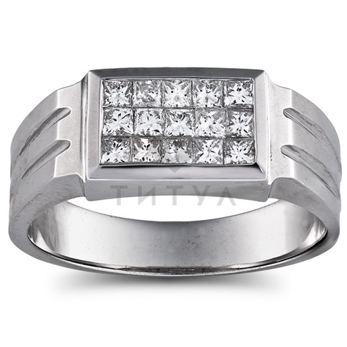Мужское кольцо из белого золота с квадратными бриллиантами