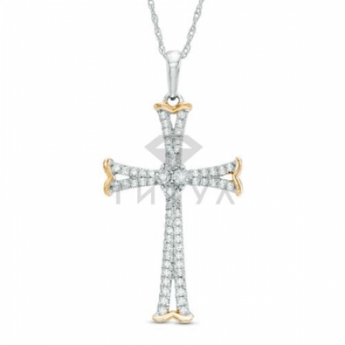 Декоративный крестик из белого золота с бриллиантом