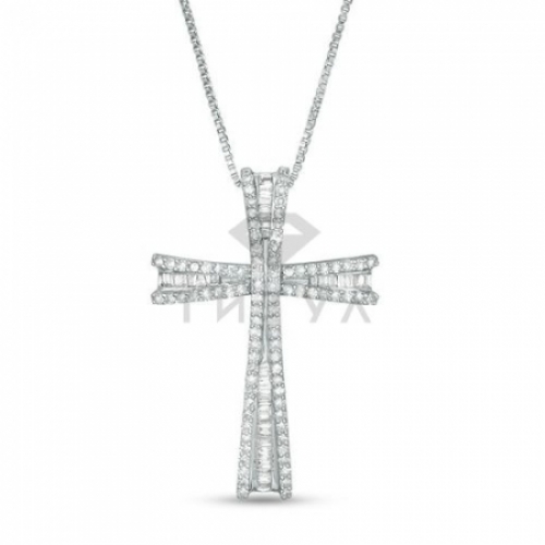 Декоративный крестик из серебра с бриллиантом