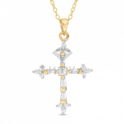 Декоративный крестик из желтого золота с бриллиантом