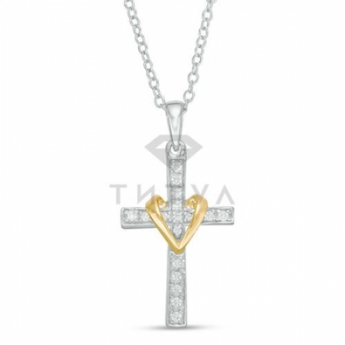 Декоративный крестик из комбинированного золота с бриллиантом