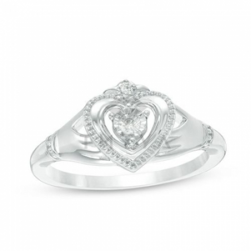 Кольцо с сердцем из белого золота с бриллиантами
