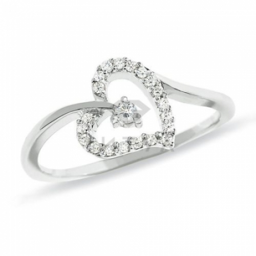 Кольцо "Сердечко" из белого золота с бриллиантами