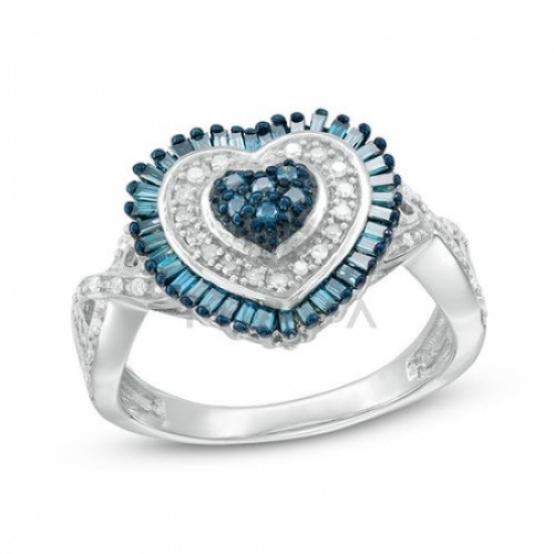 Кольцо "Сердце" из серебра с бриллиантами