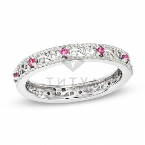Обручальное кольцо из серебра с розовым сапфиром