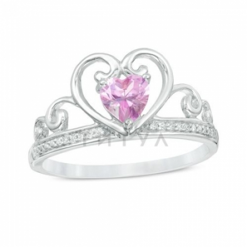 Помолвочное кольцо в виде сердца из белого золота с розовым сапфиром и бриллиантом