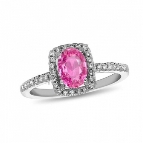 Помолвочное кольцо из белого золота с розовым сапфиром и бриллиантом