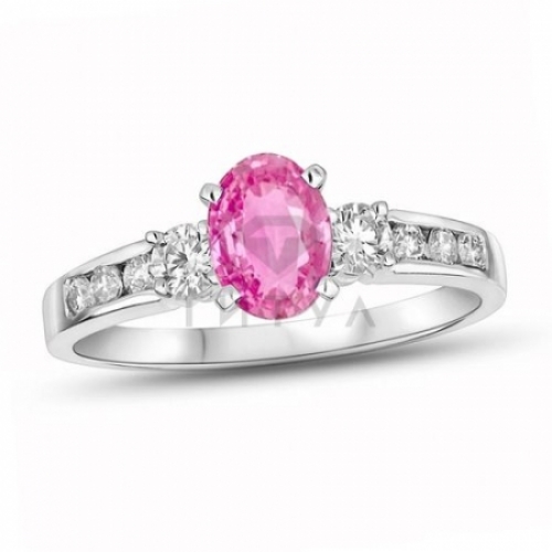 Помолвочное кольцо из белого золота с розовым сапфиром и бриллиантом