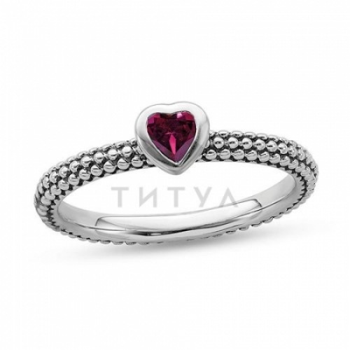 Кольцо из серебра с рубином в форме сердца
