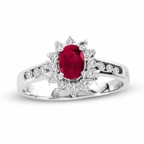 Помолвочное кольцо из белого золота с рубином и бриллиантом