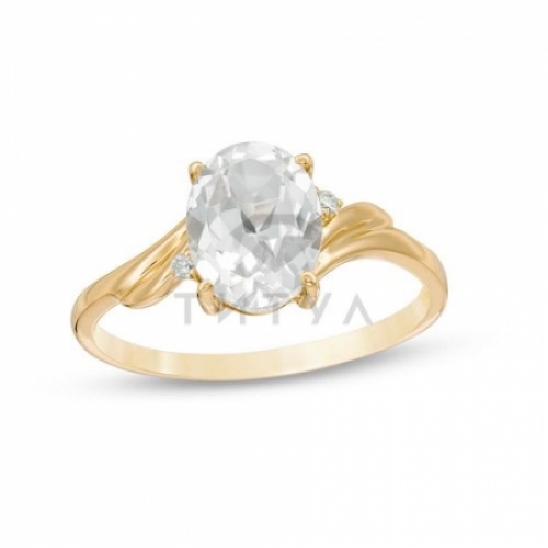Помолвочное кольцо из желтого золота с белым сапфиром и бриллиантом