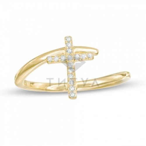 Кольцо с крестиком из желтого золота с бриллиантами