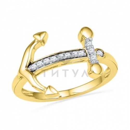 Кольцо в виде якоря из желтого золота с бриллиантами