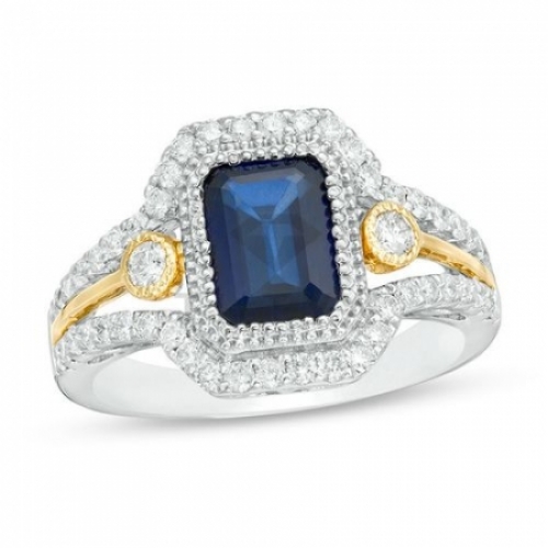Помолвочное кольцо из комбинированного золота с сапфиром и бриллиантом