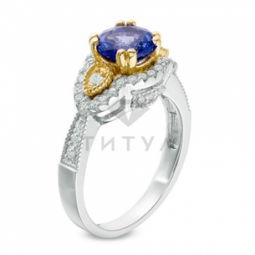Помолвочное кольцо из комбинированного золота с танзанитом и бриллиантом