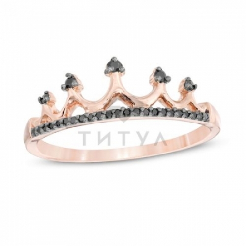 Золотое кольцо в форме короны с черными бриллиантами