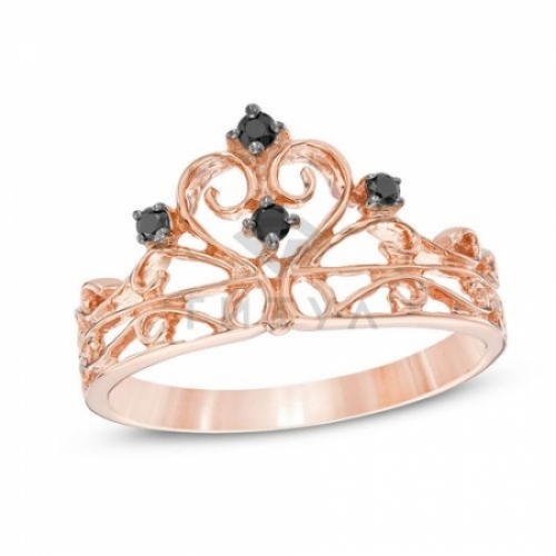 Серебряное кольцо Корона с черными бриллиантами