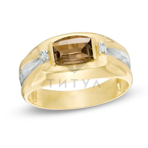 Мужское кольцо из желтого золота с кварцем и бриллиантом