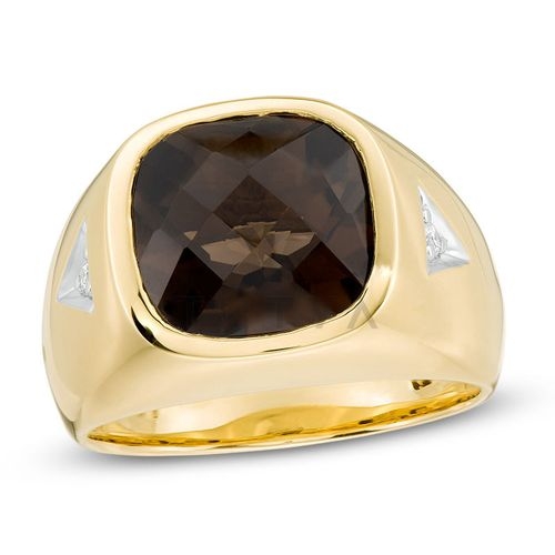 Мужское кольцо из желтого золота с кварцем и бриллиантом