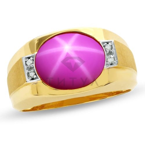 Мужское кольцо из желтого золота с одним большим рубином и бриллиантами