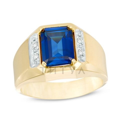 Мужское кольцо из желтого золота с сапфиром и бриллиантом