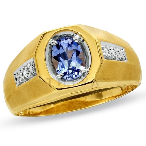 Мужское кольцо из желтого золота с танзанитом и бриллиантом