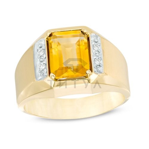 Мужское кольцо из желтого золота с цитрином и бриллиантом