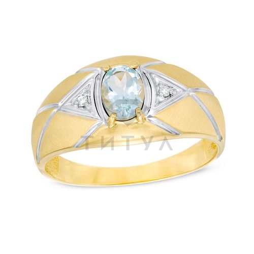 Мужское кольцо из комбинированного золота с аквамарином и бриллиантом