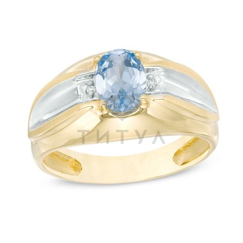 Мужское кольцо из комбинированного золота с аквамарином и бриллиантом