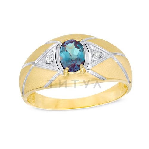 Мужское кольцо из комбинированного золота с александритом и бриллиантом