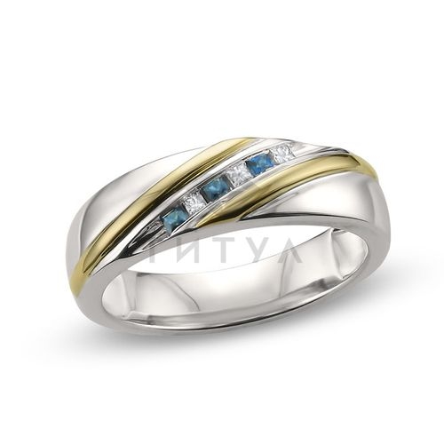 Мужское кольцо из комбинированного золота с бриллиантом и сапфиром