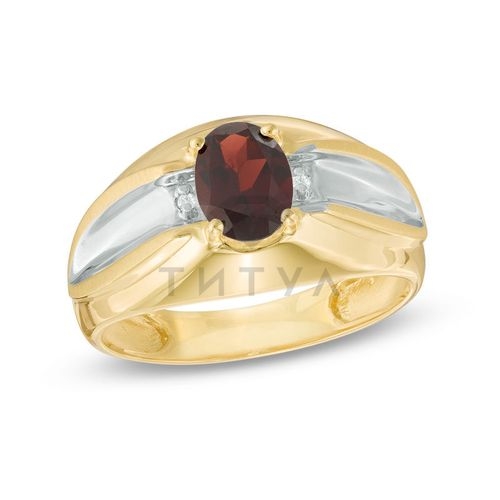 Мужское кольцо из комбинированного золота с гранатом и бриллиантом
