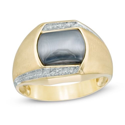 Мужское кольцо из комбинированного золота с кошачьим глазом  и бриллиантом