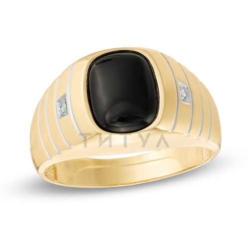 Мужское кольцо из комбинированного золота с ониксом и бриллиантом