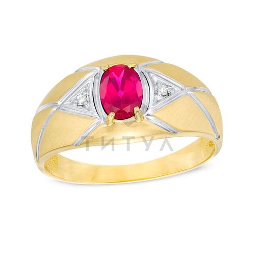 Мужское кольцо из комбинированного золота с рубином и бриллиантом
