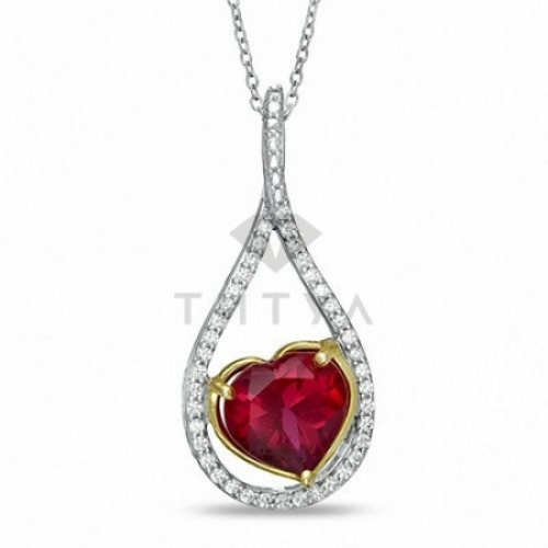 Подвеска в виде сердца из серебра с рубином и бриллиантом