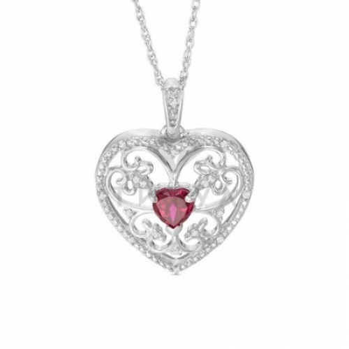 Подвеска в виде сердца из серебра с рубином и бриллиантом