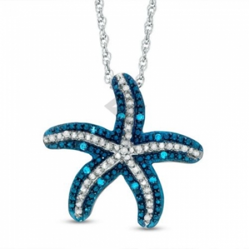 Подвеска Морская звезда из серебра с голубыми бриллиантами