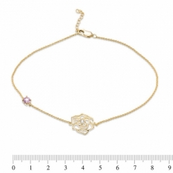 Золотой браслет-анклет с вставкой в форме цветка с белым и розовым круглыми гидротермальными сапфирами