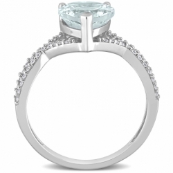 Помолвочное кольцо из белого золота с аквамарином 8 мм, огранка Сердце и бриллиантами