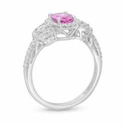 Помолвочное кольцо из белого золота с Крупным Розовым сапфиром и бриллиантами