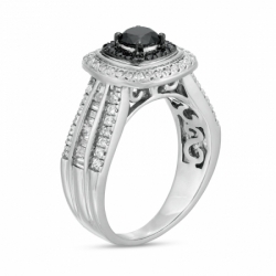 Женское кольцо из белого золота 585 пробы с черными и белыми бриллиантами
