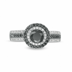 Женское кольцо из белого золота 585 пробы с черными и белыми бриллиантами