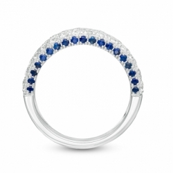 Обручальное кольцо тройная дорожка с сапфиром и бриллиантами