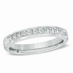 Обручальное кольцо из белого золота с бриллиантами огранки принцесса