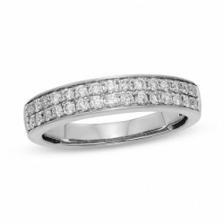 Обручальное кольцо из белого золота с двумя дорожками бриллиантов