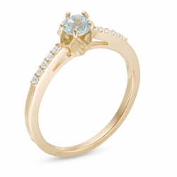 Женское кольцо из желтого золота 585 пробы с аквамарином и бриллиантом